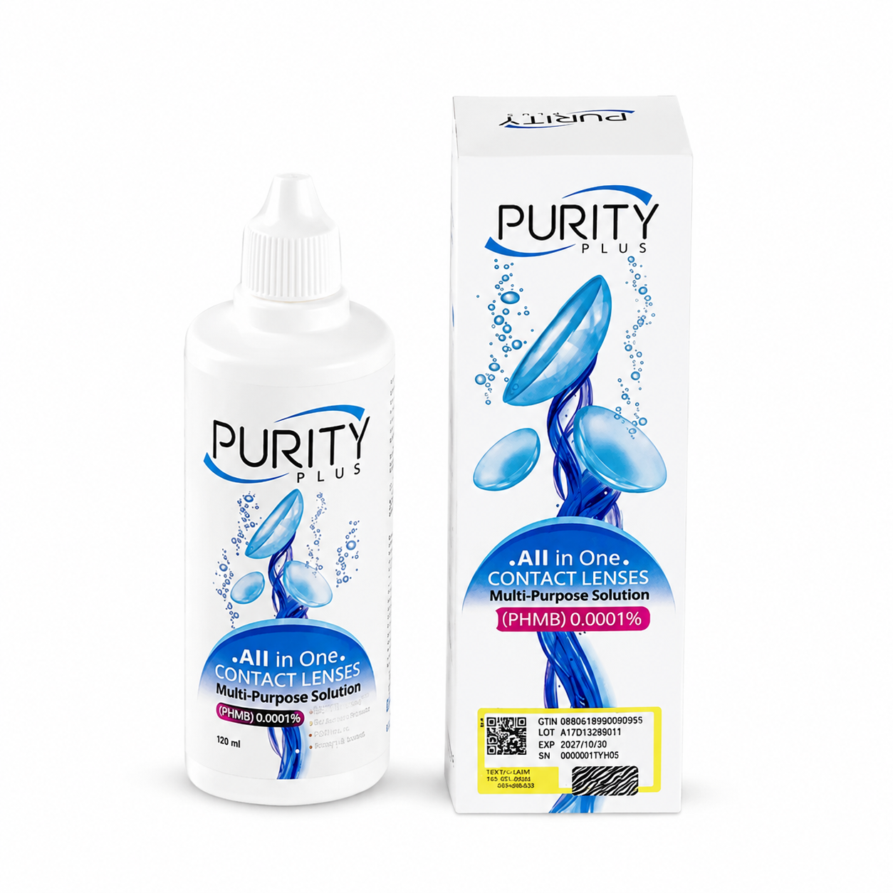 محلول لنز پیوریتی پلاس Purity Plus مدل All in One چندمنظوره 120 میل (PHMB 0.0001%)